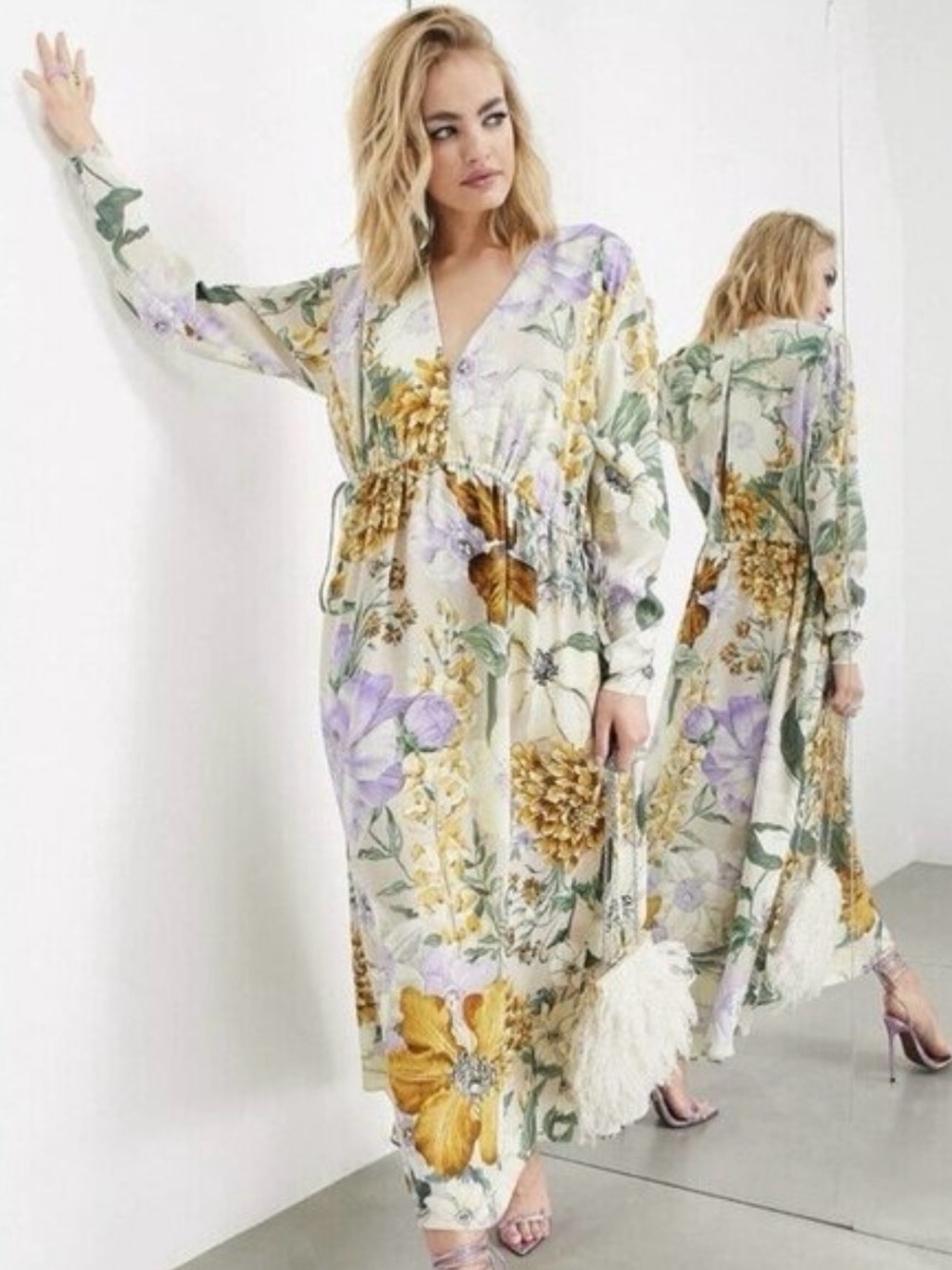 ASOS EDITION White Floral Satin Oversized Maxi Size 8 Boho Romantic Cottagecore